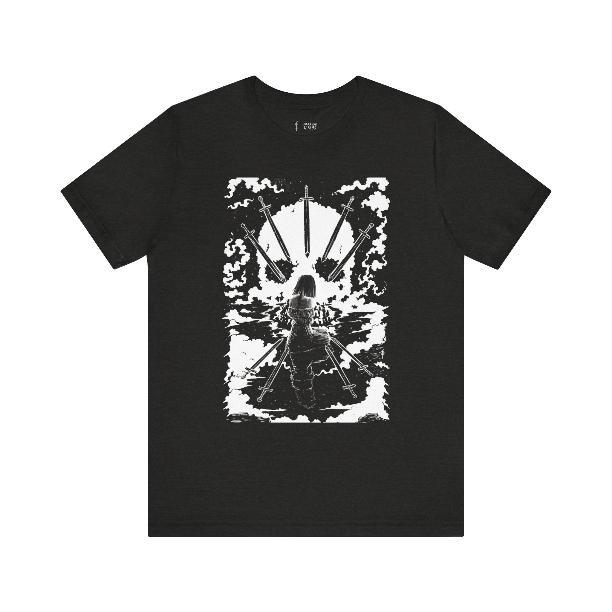 'NINE OF PENTACLES' SHADOW LIGHT TAROT CARD ART ON UNISEX JERSEY TEE