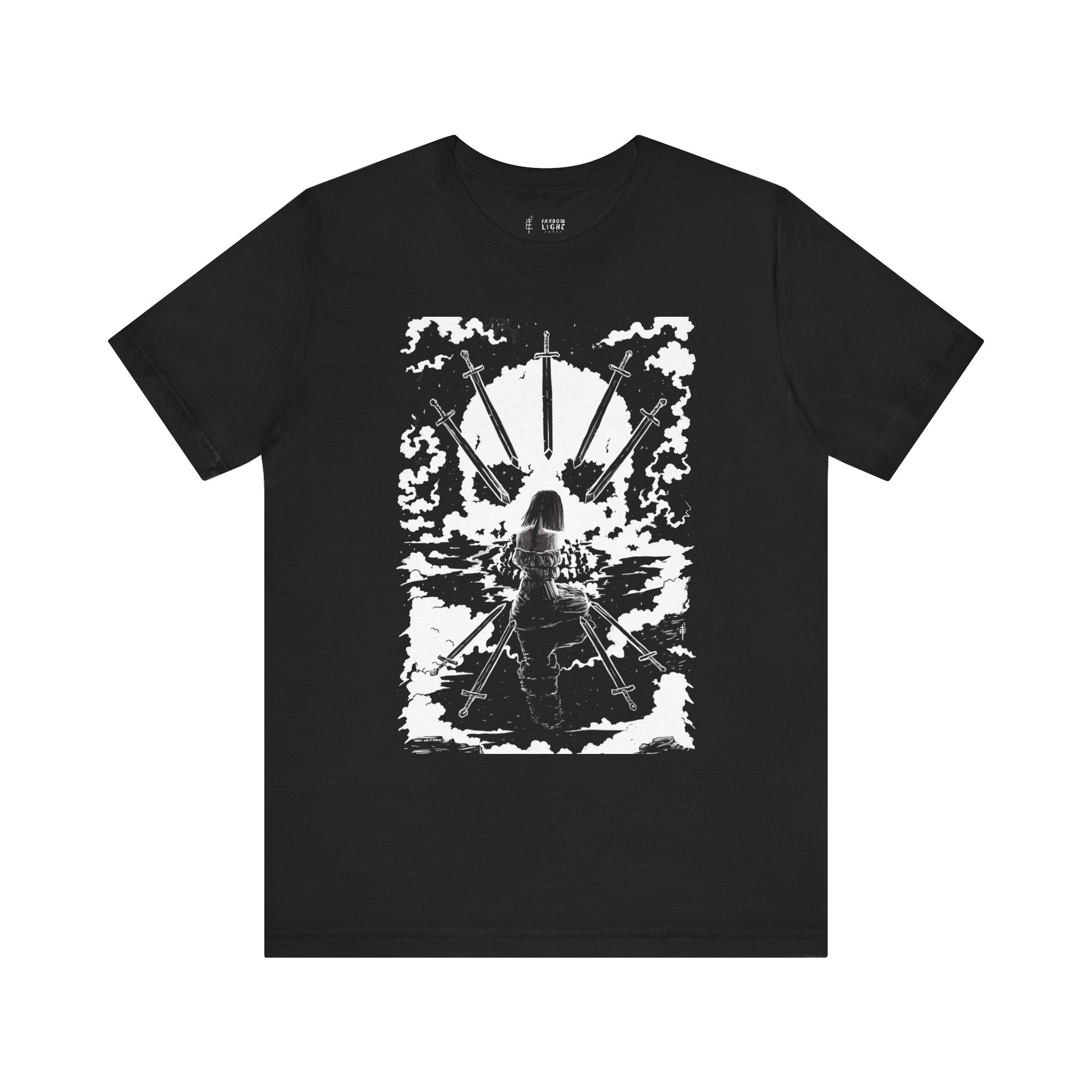 'NINE OF PENTACLES' SHADOW LIGHT TAROT CARD ART ON UNISEX JERSEY TEE