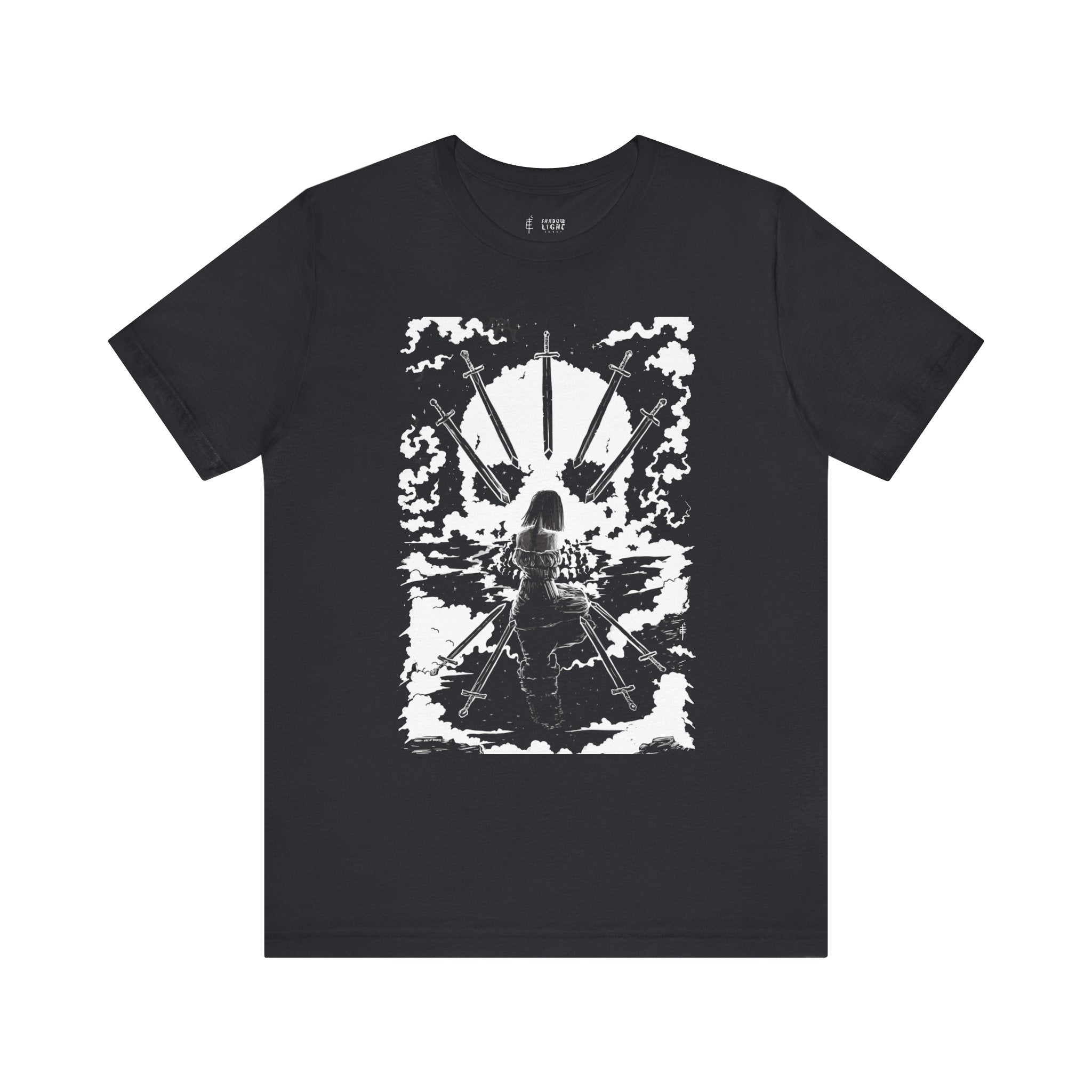 'NINE OF PENTACLES' SHADOW LIGHT TAROT CARD ART ON UNISEX JERSEY TEE