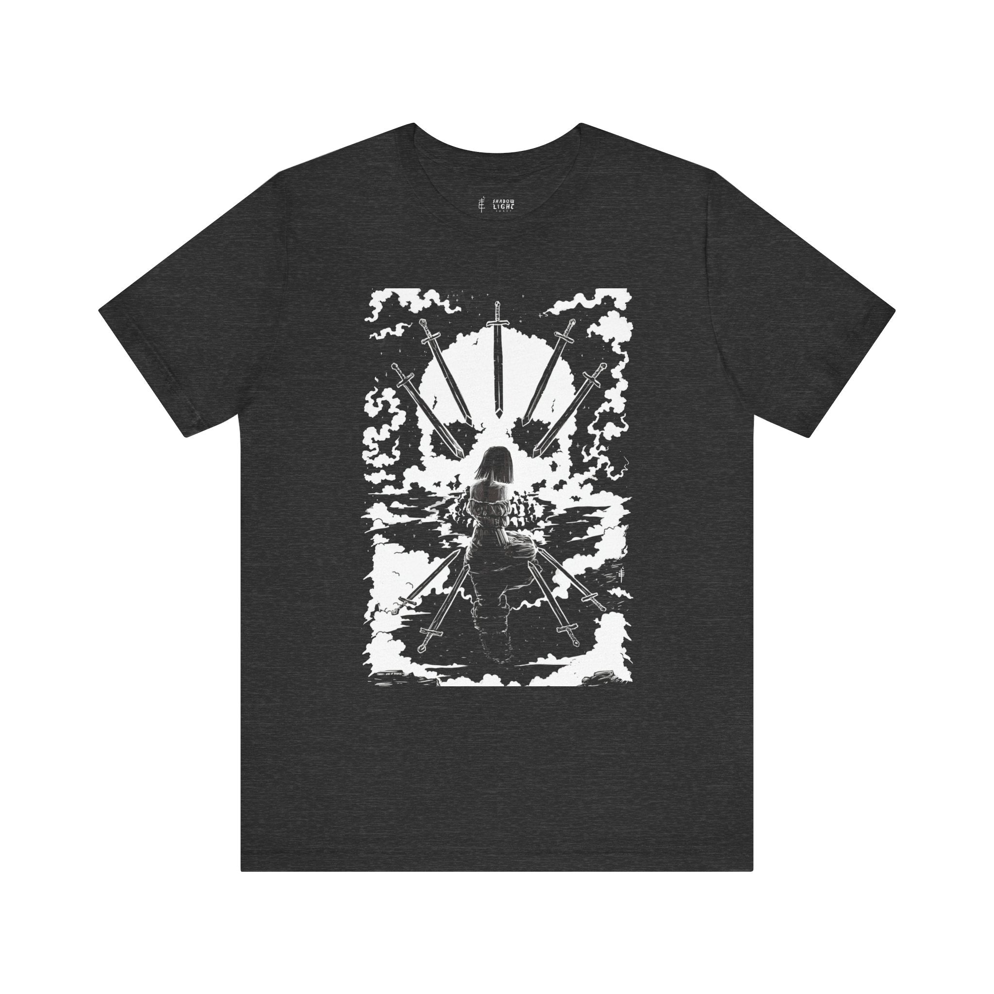 'NINE OF PENTACLES' SHADOW LIGHT TAROT CARD ART ON UNISEX JERSEY TEE