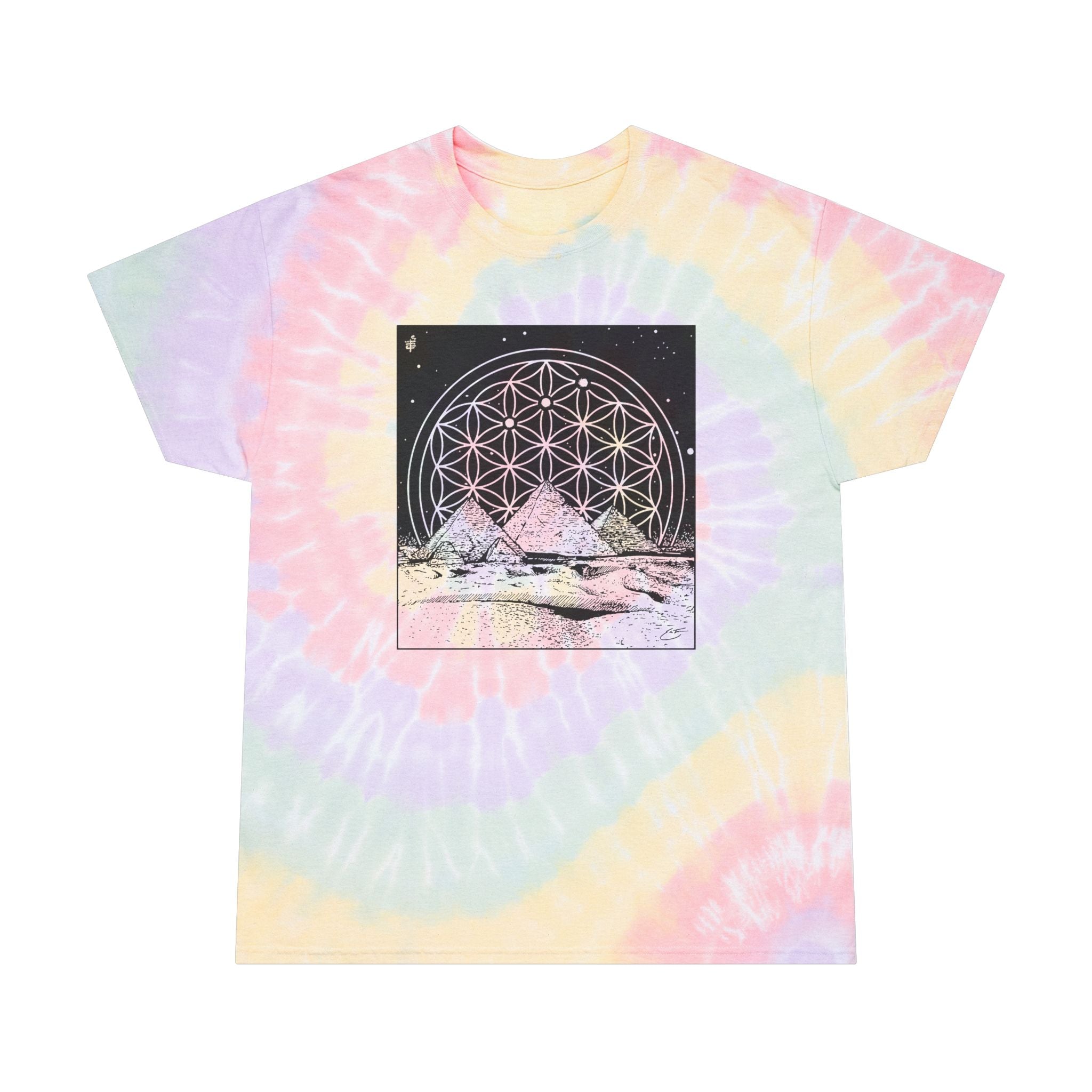 'Great Pyramid Flower of Life' Artisan Tye-Dye Tee by Eric Tecce
