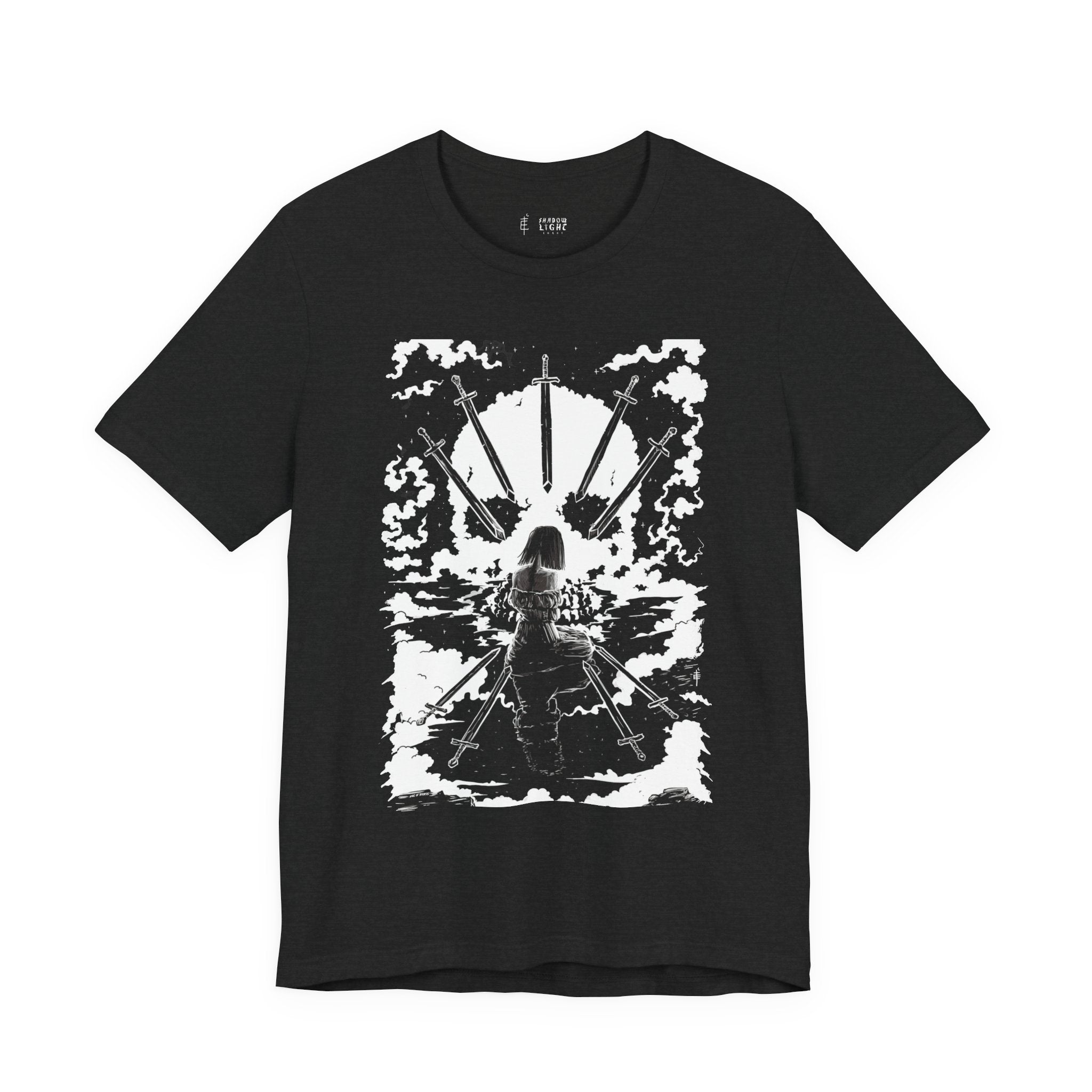 'NINE OF PENTACLES' SHADOW LIGHT TAROT CARD ART ON UNISEX JERSEY TEE