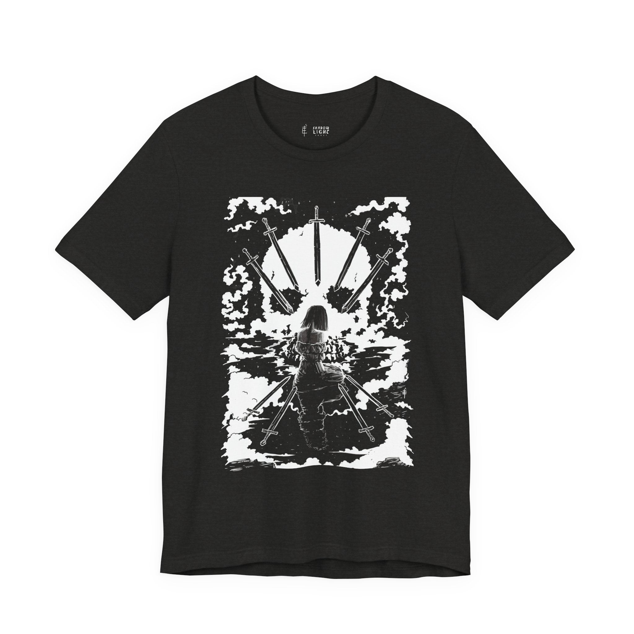 'NINE OF PENTACLES' SHADOW LIGHT TAROT CARD ART ON UNISEX JERSEY TEE