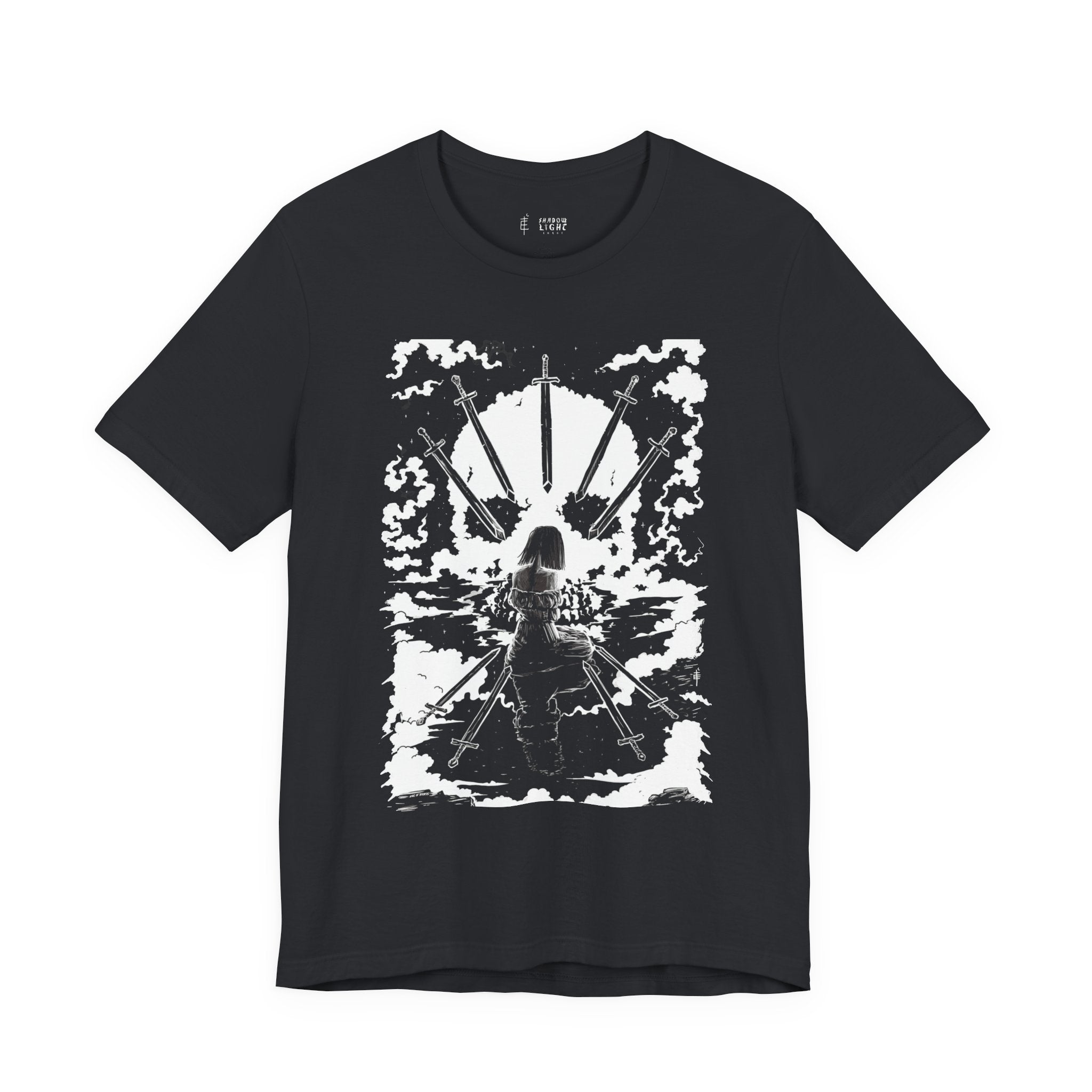 'NINE OF PENTACLES' SHADOW LIGHT TAROT CARD ART ON UNISEX JERSEY TEE