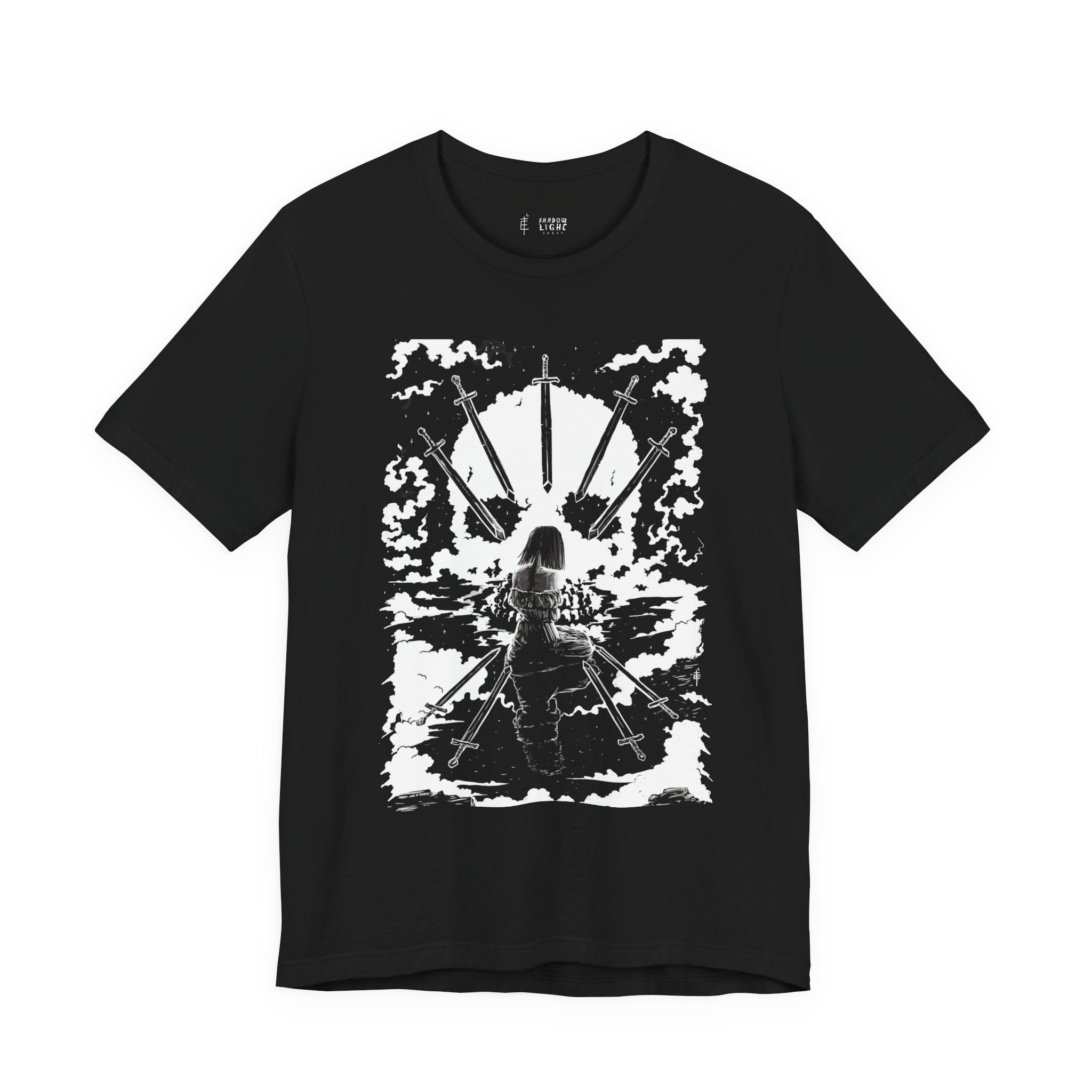 'NINE OF PENTACLES' SHADOW LIGHT TAROT CARD ART ON UNISEX JERSEY TEE