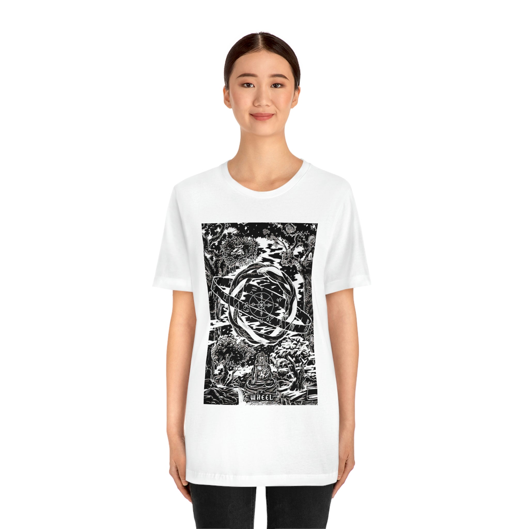 'The Wheel Tarot Card' Illustration Unisex Jersey T-Shirt