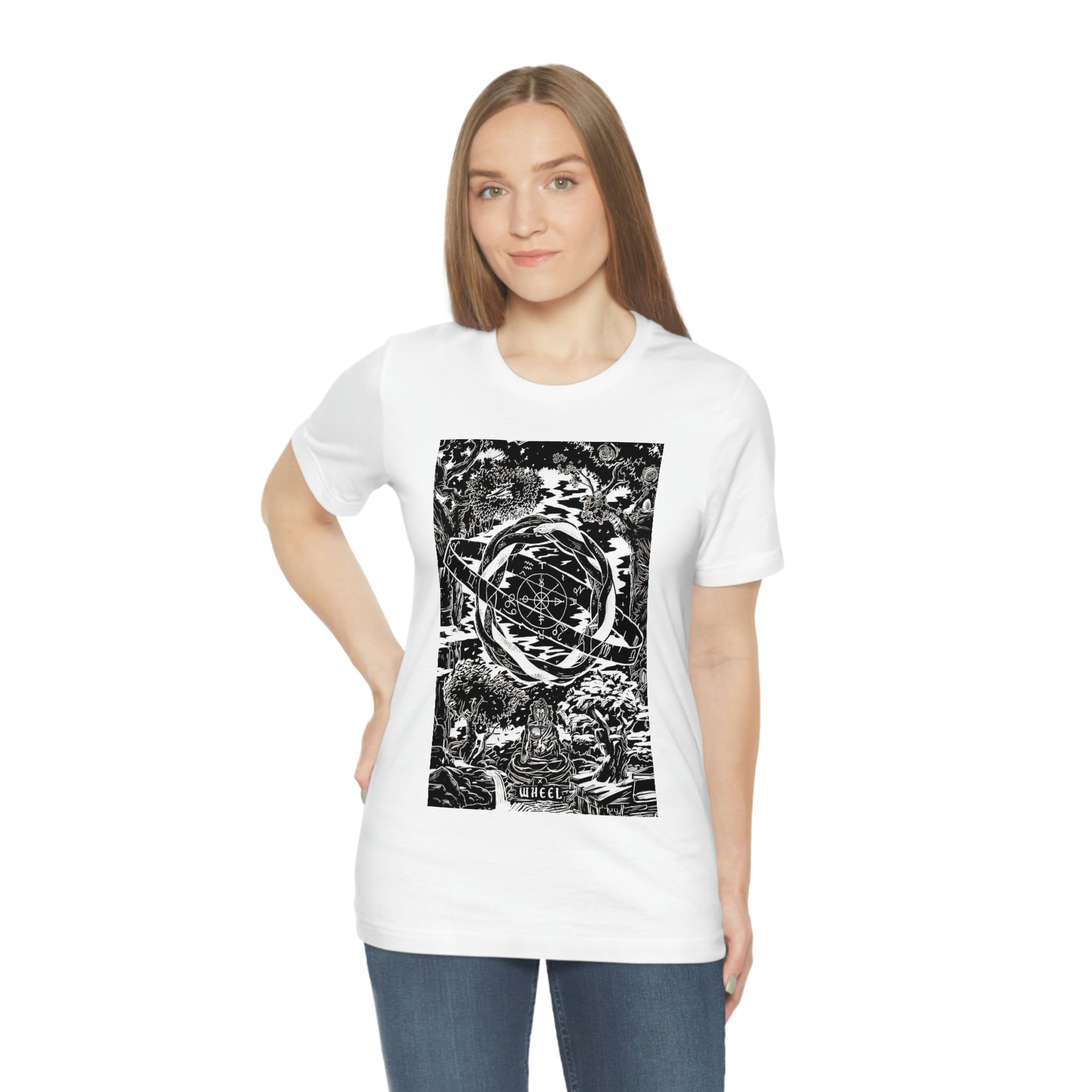 'The Wheel Tarot Card' Illustration Unisex Jersey T-Shirt